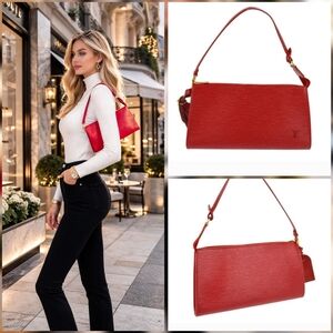 AUTHENTIC LOUIS VUITTON RED EPI POCHETTE ACCESSOIRES 24 HANDBAG